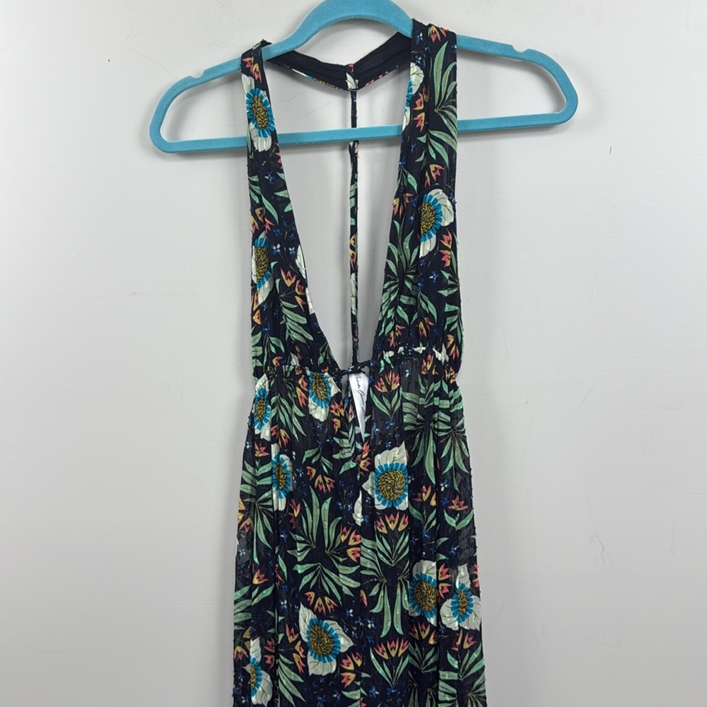 ANTHROPOLOGIE X Brenda Quinn V-Neck Halter maxi Dress xs tropical print - Picture 5 of 11